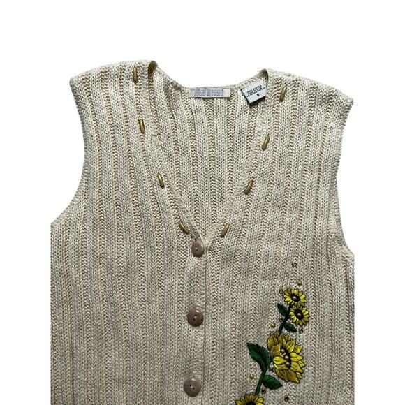 Vintage Mesh Knit SunFlower Embroidered Button Sweater Vest Women Sz Small USA - Picture 2 of 12